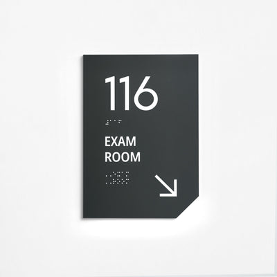 Exam Room Sign: Matte Gray Acrylic Door Numbers — "Clear" Design