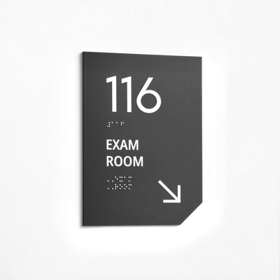 Exam Room Sign: Matte Gray Acrylic Door Numbers — "Clear" Design