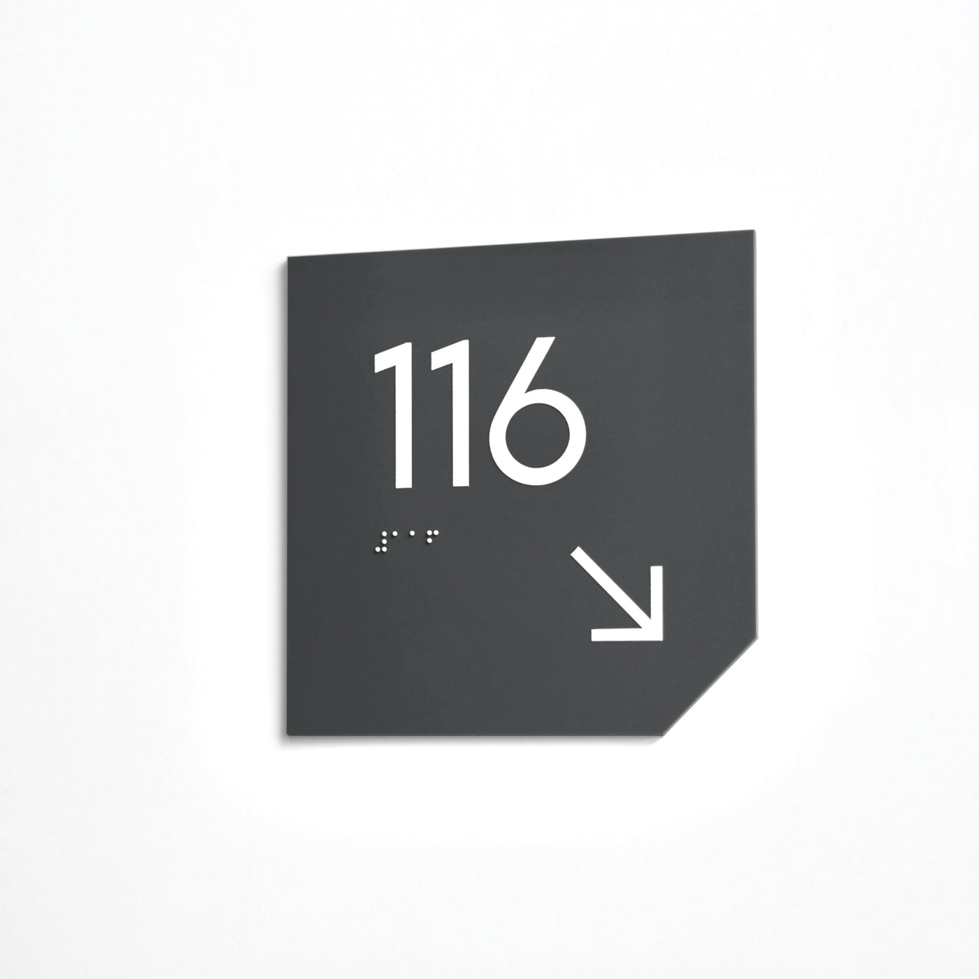 Room Number Sign: Matte Gray Acrylic — "Clear" Design