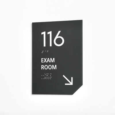 Exam Room Sign: Matte Gray Acrylic Door Numbers — "Clear" Design