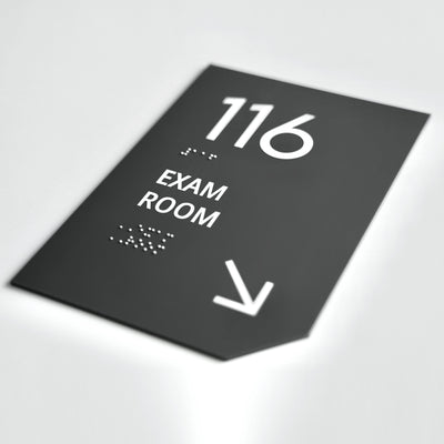 Exam Room Sign: Matte Gray Acrylic Door Numbers — "Clear" Design