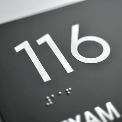 Exam Room Sign: Matte Gray Acrylic Door Numbers — "Clear" Design