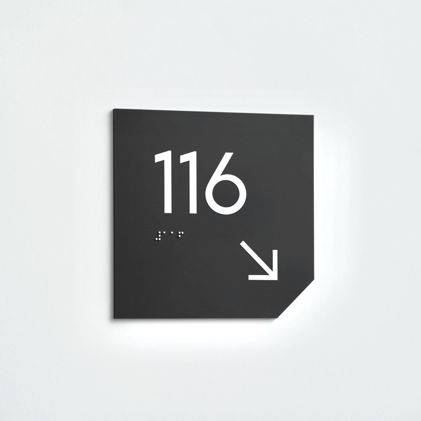 Room Number Sign: Matte Gray Acrylic — "Clear" Design