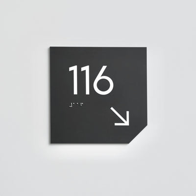 Room Number Sign: Matte Gray Acrylic — "Clear" Design