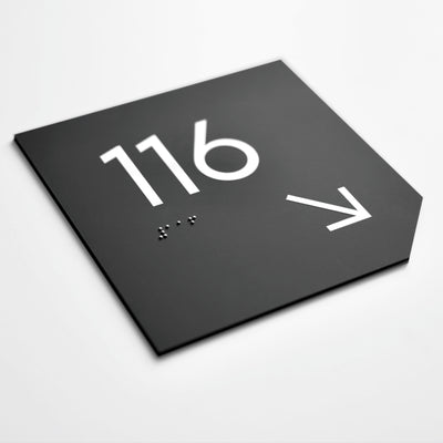 Room Number Sign: Matte Gray Acrylic — "Clear" Design