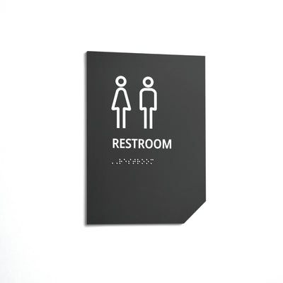 All Gender Restroom Sign: Matte Gray Acrylic — "Clear" Design