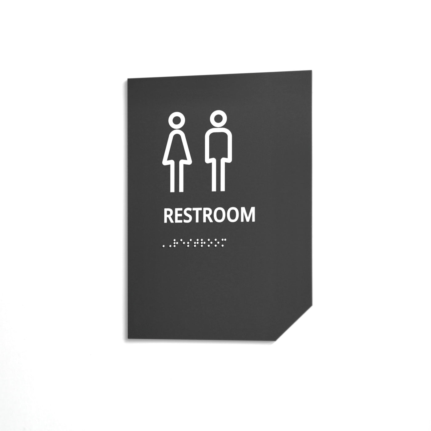 All Gender Restroom Sign: Matte Gray Acrylic — "Clear" Design