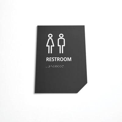 All Gender Restroom Sign: Matte Gray Acrylic — "Clear" Design