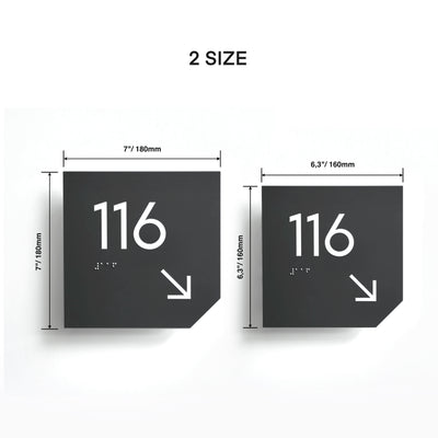 Room Number Sign: Matte Gray Acrylic — "Clear" Design