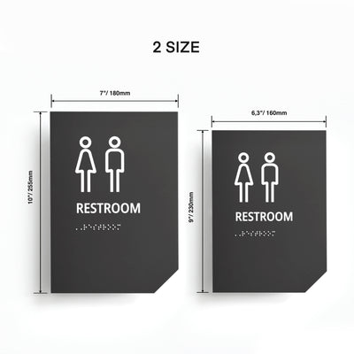 All Gender Restroom Sign: Matte Gray Acrylic — "Clear" Design