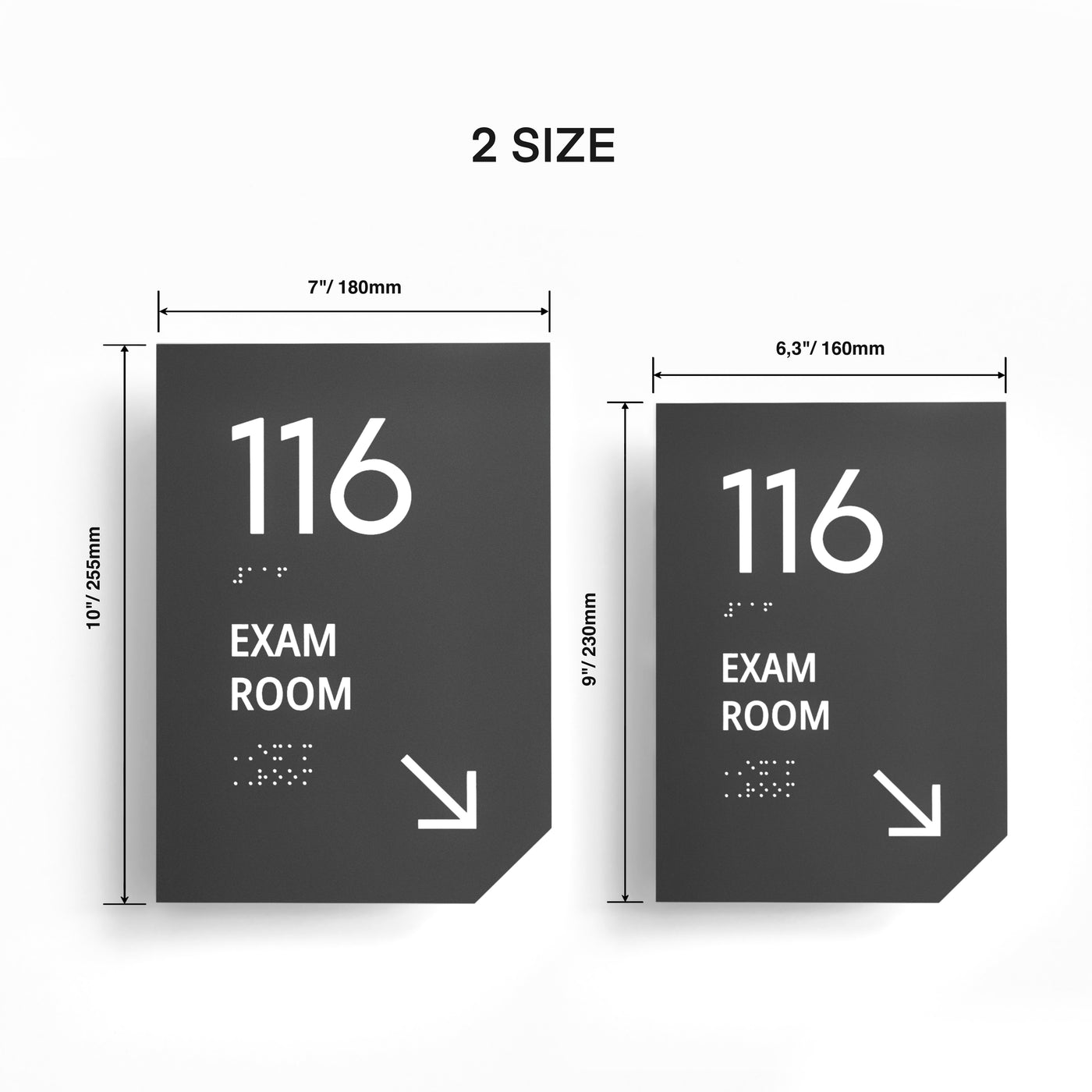 Exam Room Sign: Matte Gray Acrylic Door Numbers — "Clear" Design