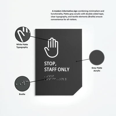 Staff Only Sign: Matte Gray Acrylic — "Clear" Design