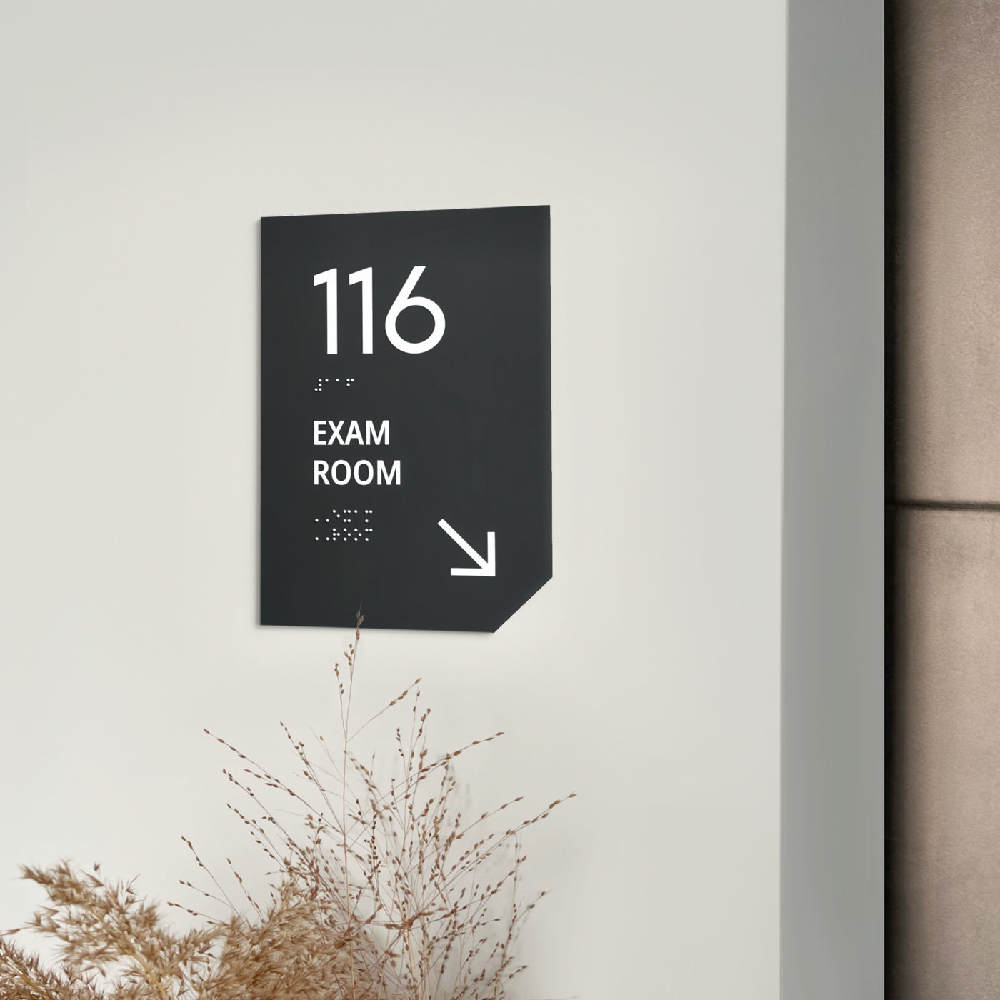 Exam Room Sign: Matte Gray Acrylic Door Numbers — "Clear" Design