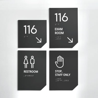 Exam Room Sign: Matte Gray Acrylic Door Numbers — "Clear" Design