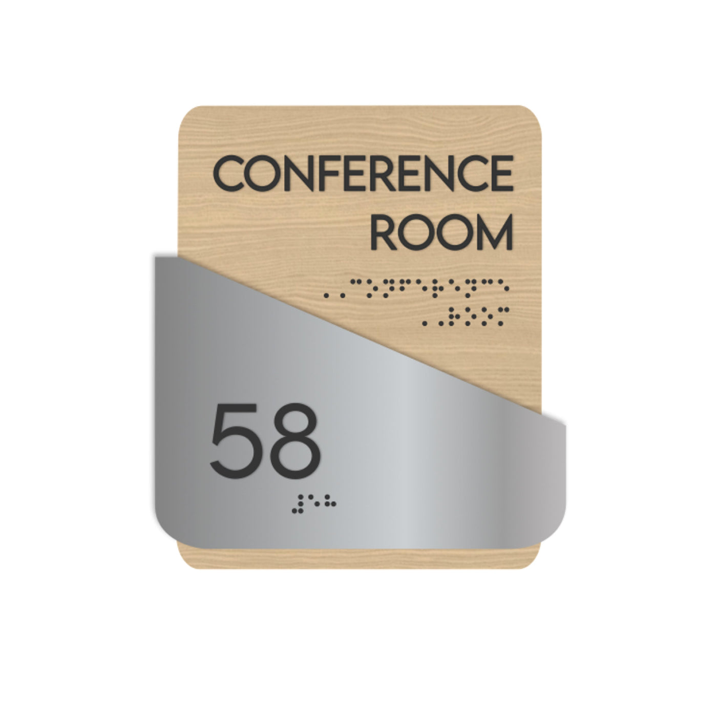 Conference Room Signs - Stainless Steel & Wood Door Plate "Downhill" Design