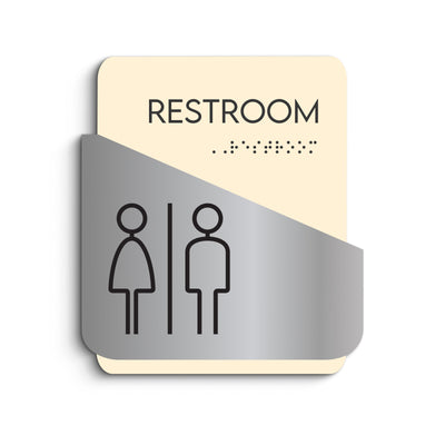 Bathroom Signs - Steel All Gender Bathrooms Signs "Downhill" Design