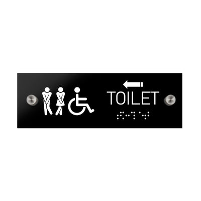 Bathroom Signs - Men & Women & Wheelchair Toilet ADA Signs With Braille - Black Acrylic