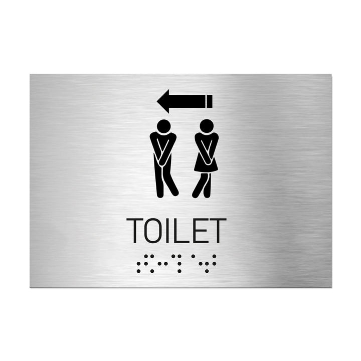 Bathroom Signs Unisex Toilet Sign with Arrow — Stainless Steel Sign