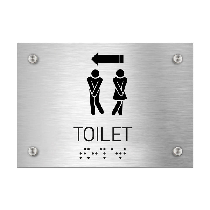 Bathroom Signs Unisex Toilet Sign with Arrow — Stainless Steel Sign