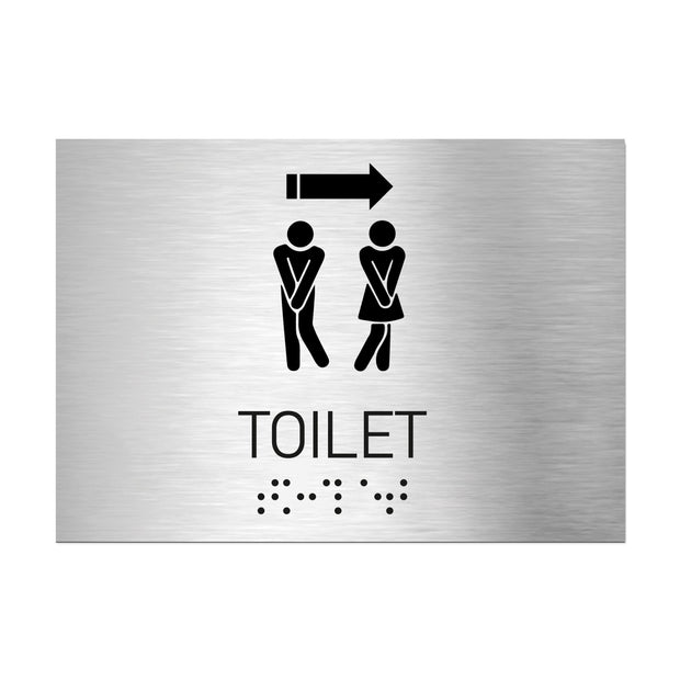 Bathroom Signs Unisex Toilet Sign with Arrow — Stainless Steel Sign