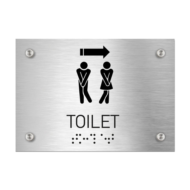 Bathroom Signs Unisex Toilet Sign with Arrow — Stainless Steel Sign