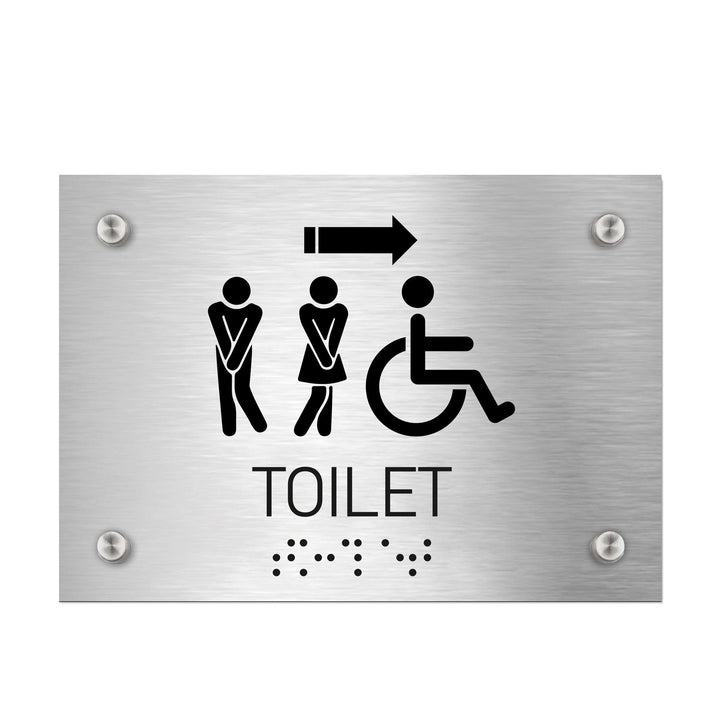 Bathroom Signs All Gender with Wheelchair Toilet Sign with Arrow - Stainless Steel