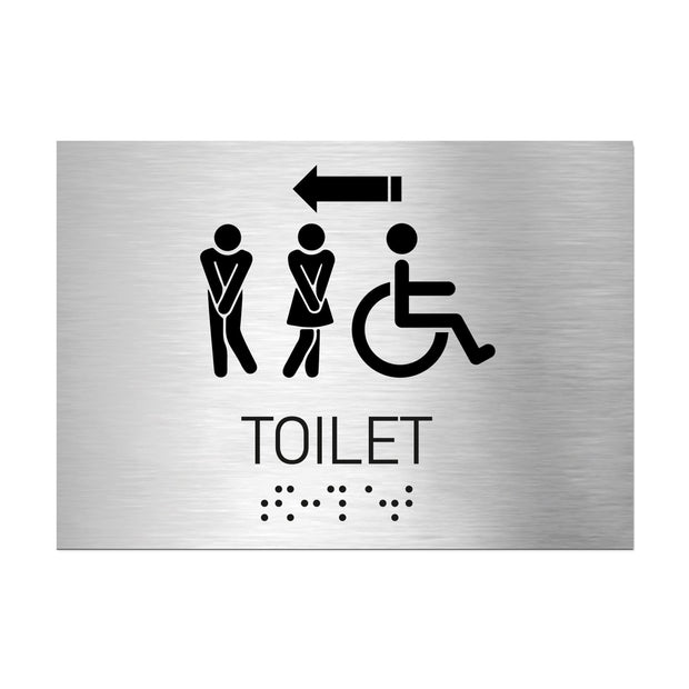 Bathroom Signs All Gender with Wheelchair Toilet Sign with Arrow - Stainless Steel