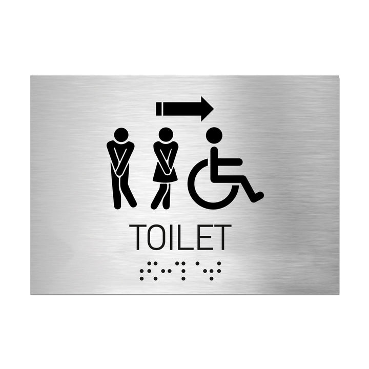Bathroom Signs All Gender with Wheelchair Toilet Sign with Arrow - Stainless Steel