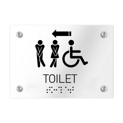 Bathroom Signs - All Gender Directional Restroom Sign - Clear Acrylic