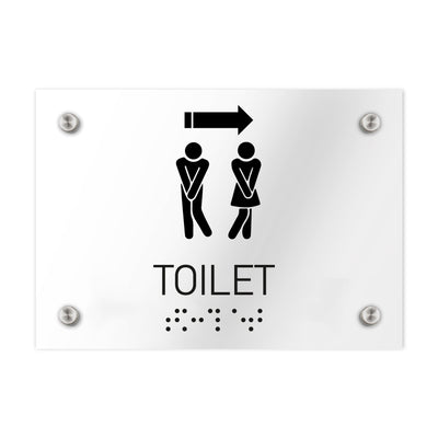 Bathroom Signs - Men & Women Directional Toilet Sign - Clear Acrylic