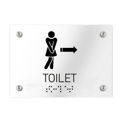 Bathroom Signs Women Toilet Sign with Arrow — Clear Acrylic