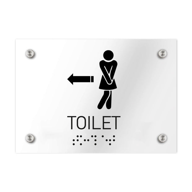 Bathroom Signs Women Toilet Sign with Arrow — Clear Acrylic