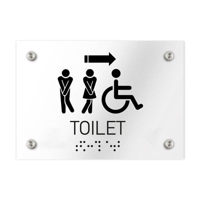 Bathroom Signs - All Gender Directional Restroom Sign - Clear Acrylic