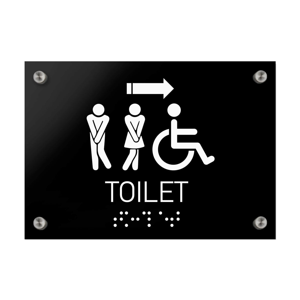 All Gender/Wheelchair Restroom Sign with Arrow — Black Acrylic Plate ...