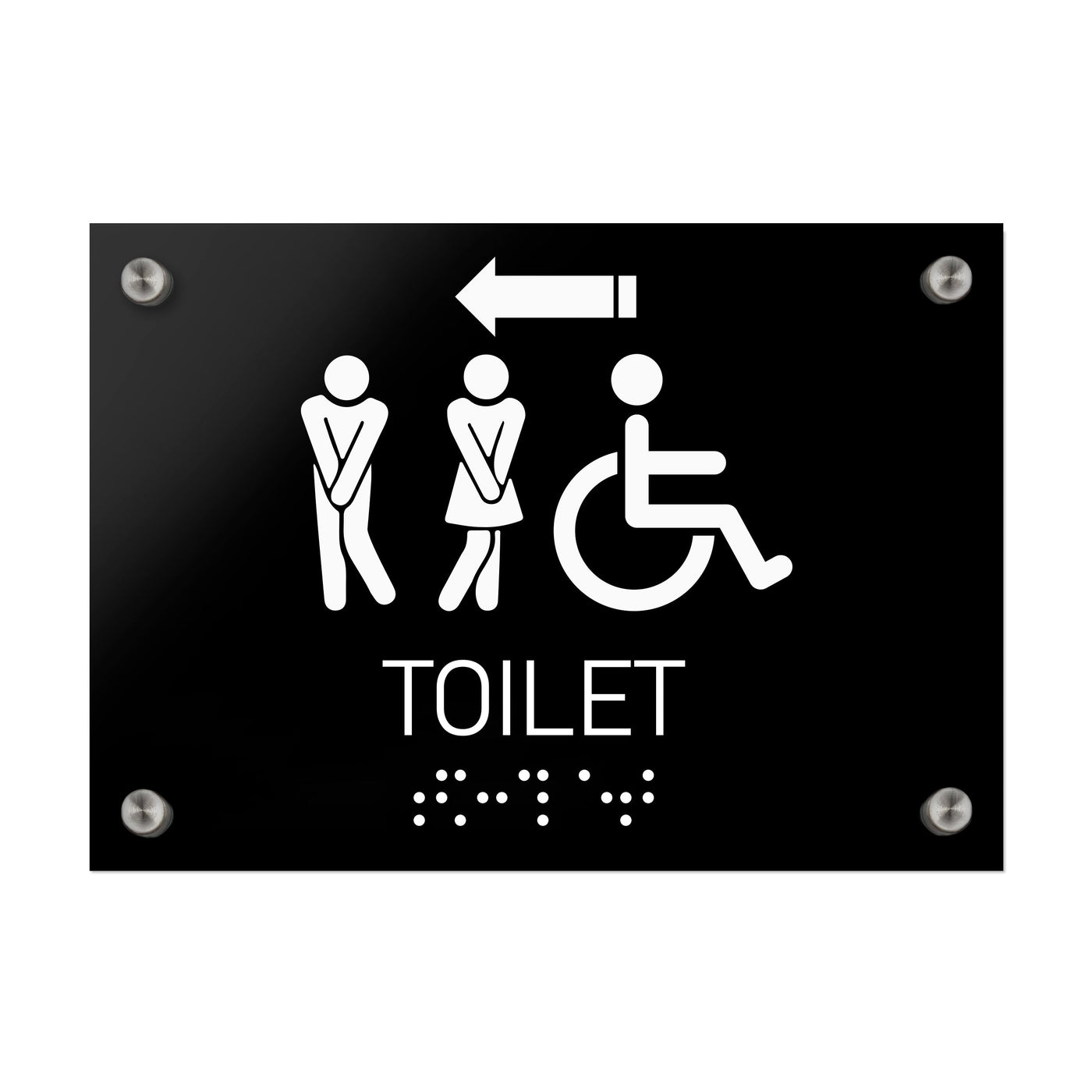 Bathroom Signs - All Gender With Weelchair Directional Restroom Sign - Black Acrylic