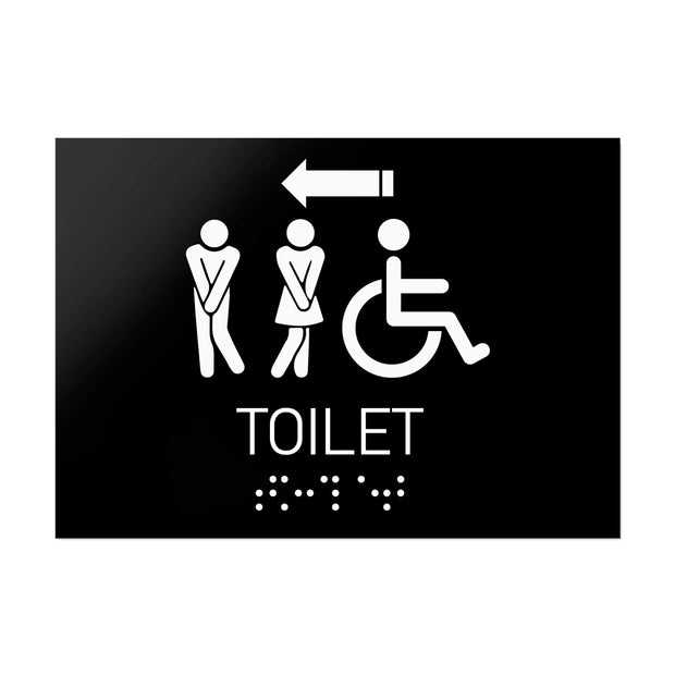 Bathroom Signs All Gender/Wheelchair Restroom Sign with Arrow — Black Acrylic