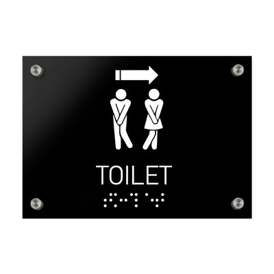 Bathroom Signs - All Gender Directional Restroom Sign - Black Acrylic