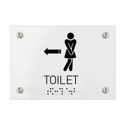 Bathroom Signs - Women Directional Toilet Sign - Milk Acrylic