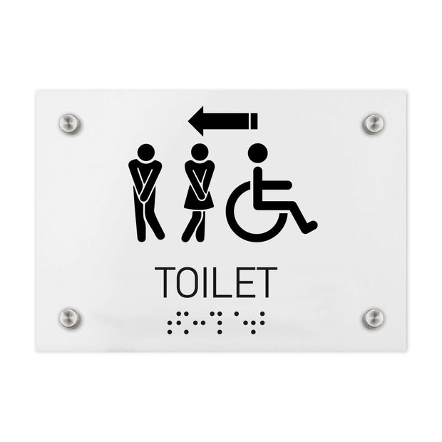 Bathroom Signs All Gender/Wheelchair Directional Restroom Sign - Milk Acrylic