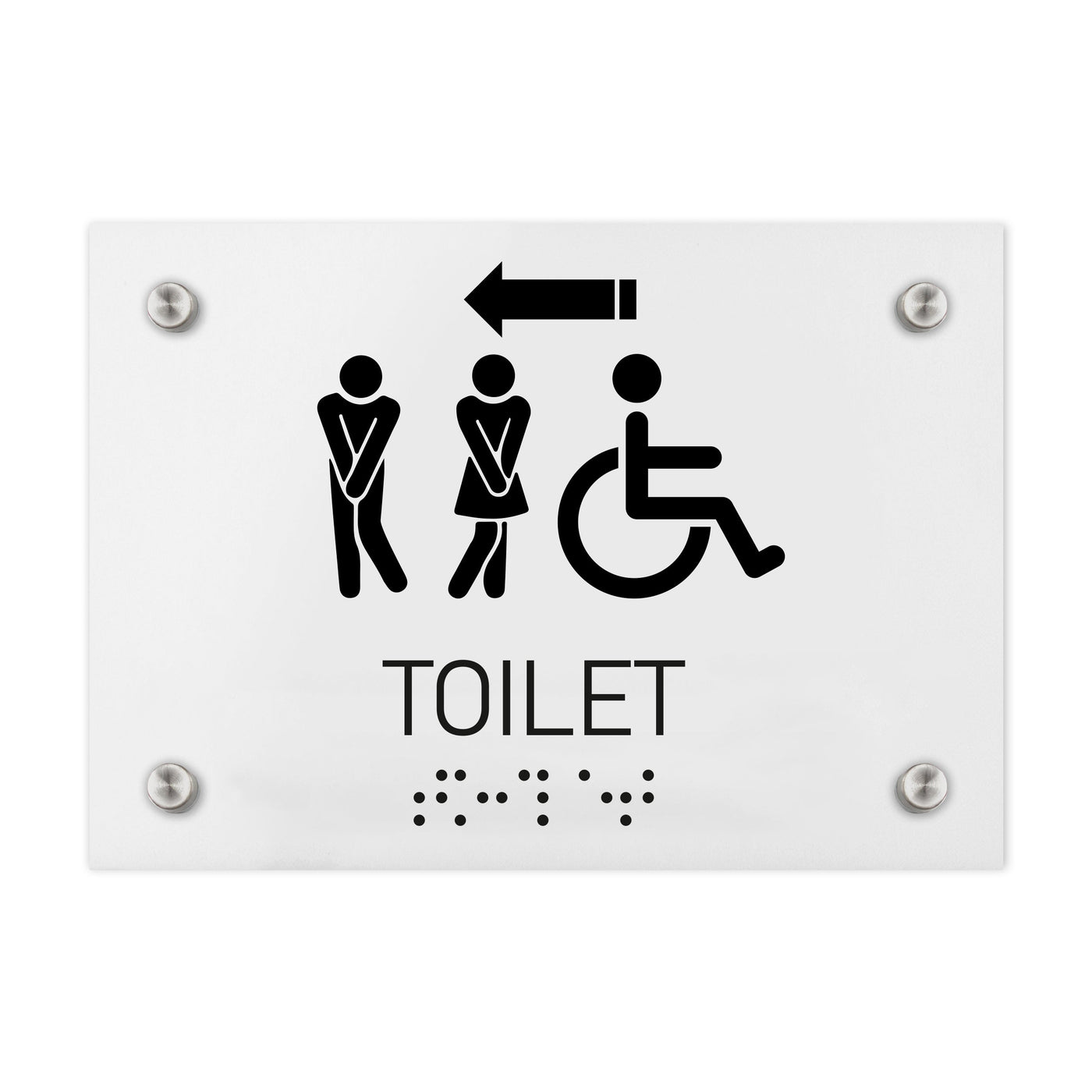 Bathroom Signs - All Gender With Weelchair Directional Restroom Sign - Milk Acrylic