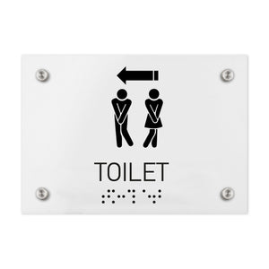 Bathroom Signs Unisex Directional Toilet Sign - Milk Acrylic