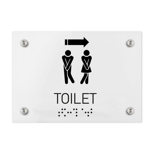 Bathroom Signs Unisex Directional Toilet Sign - Milk Acrylic
