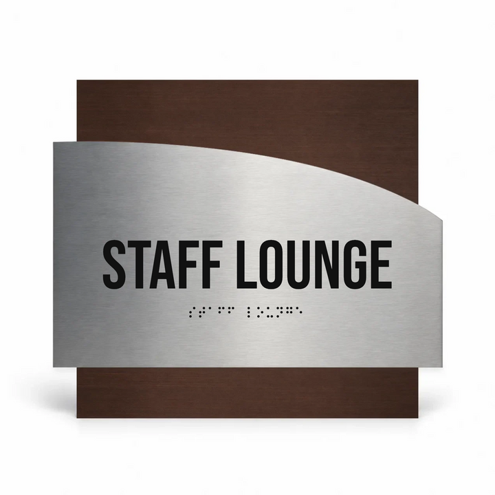 Staff Lounge sign - Stainless Steel &amp; Wood Plate - "Wave" Design