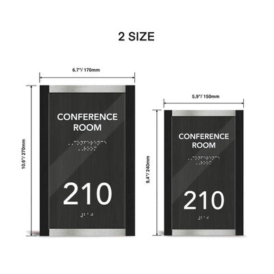 a picture of a conference room sign with measurements