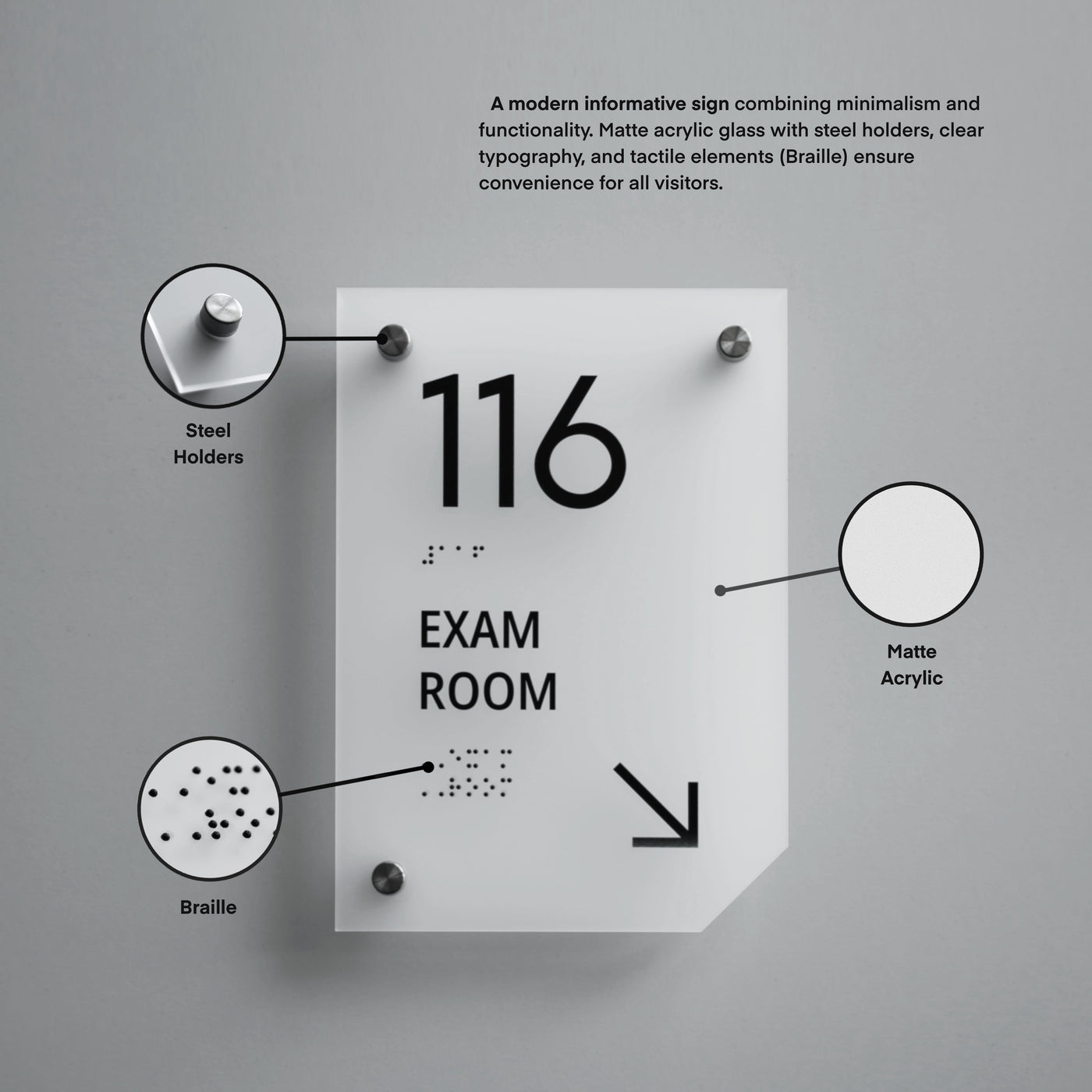 Acrylic Exam Sign: White Matte — "Clear" Design