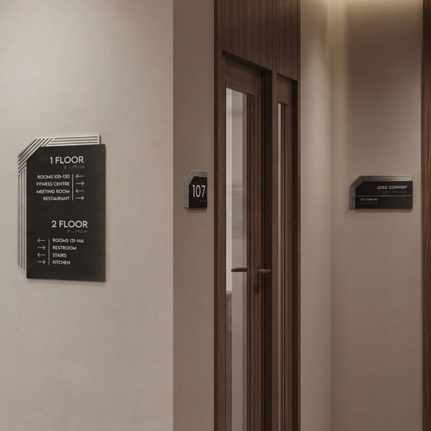 Directional Sign - Stainless Steel & Wood  — "Authentic" Design