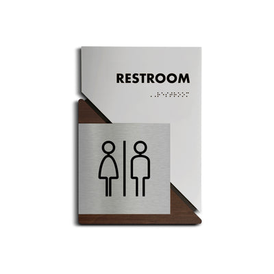 a restroom sign on a white background