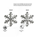 The image is a close-up of a shiny silver snowflake ornament made of glossy silver plastic. It is available in a base color palette of gold, silver, white, and red, and custom color combinations are also available upon request. - Photo #7