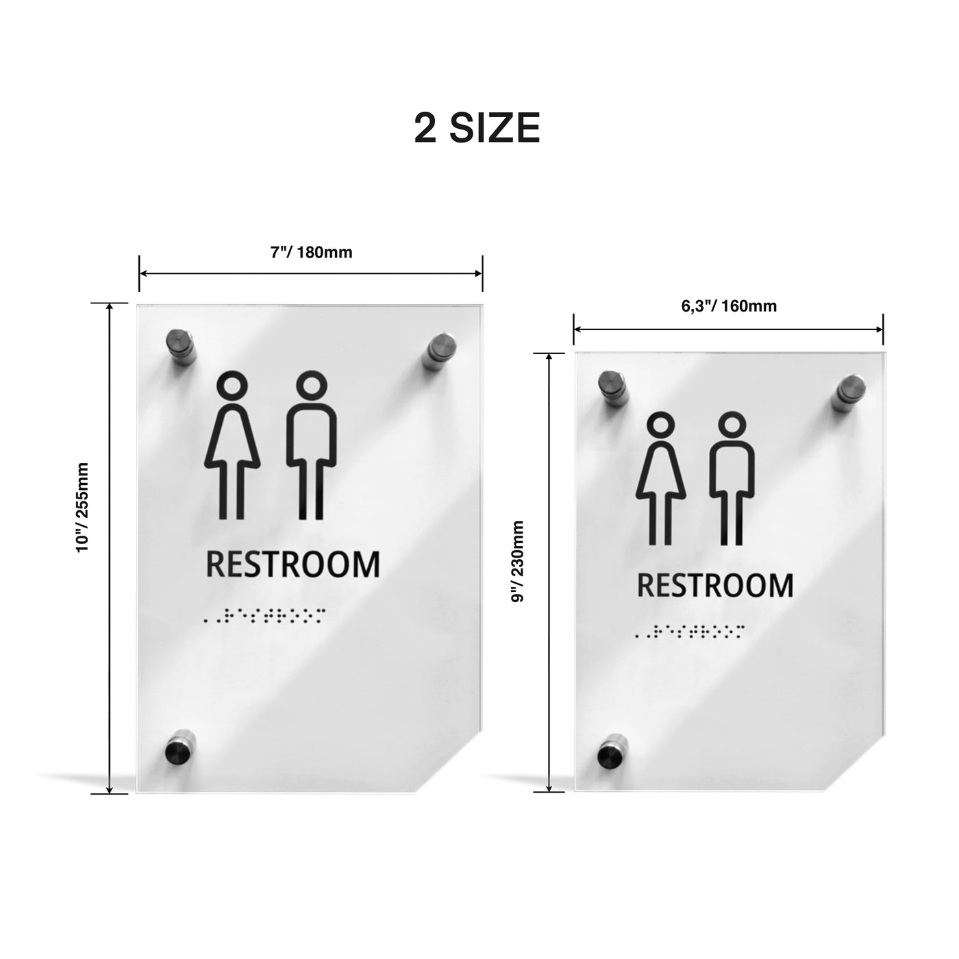 a pair of restroom signs on a white background