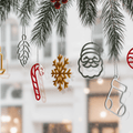 Christmas hanging ornaments with minimalist metal designs including snowflake, Santa, candy cane and stocking
 - Photo #1